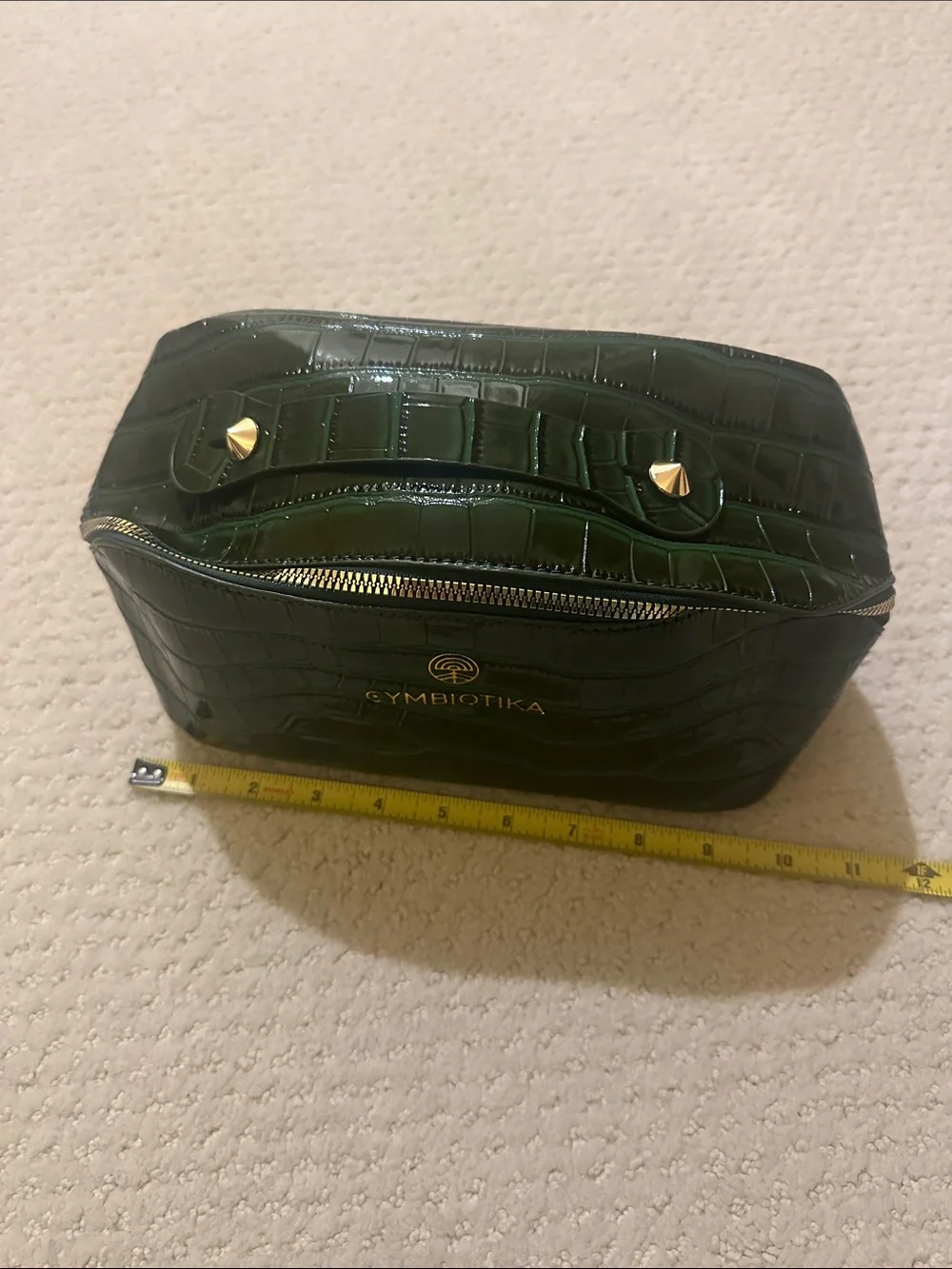 Croc-Embossed Dark Green Cosmetic Case with Gold Hardware
